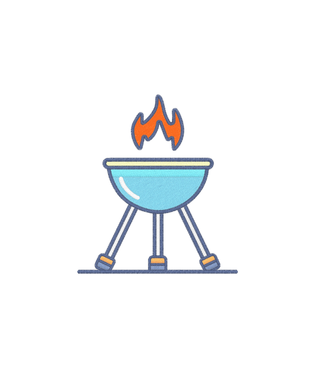 Zbliżenie na haft grilla emoji na koszulce - haft komputerowy, motyw kulinarny, wesoły wzór.
