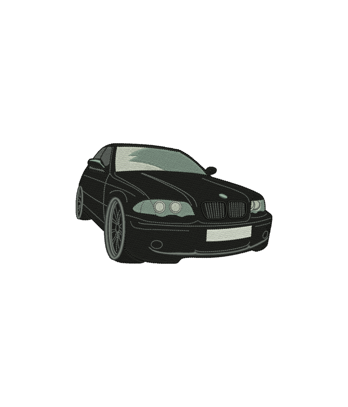 Black BMW E36 embroidered T-shirt featuring detailed computer-embroidered design, by CustomClothes.pl.