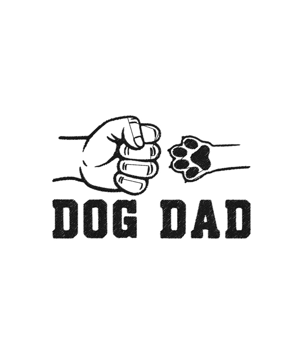 Zbliżenie na haft Dog Dad na czarnej bluzie z kapturem, komputerowy haft dla miłośników psów