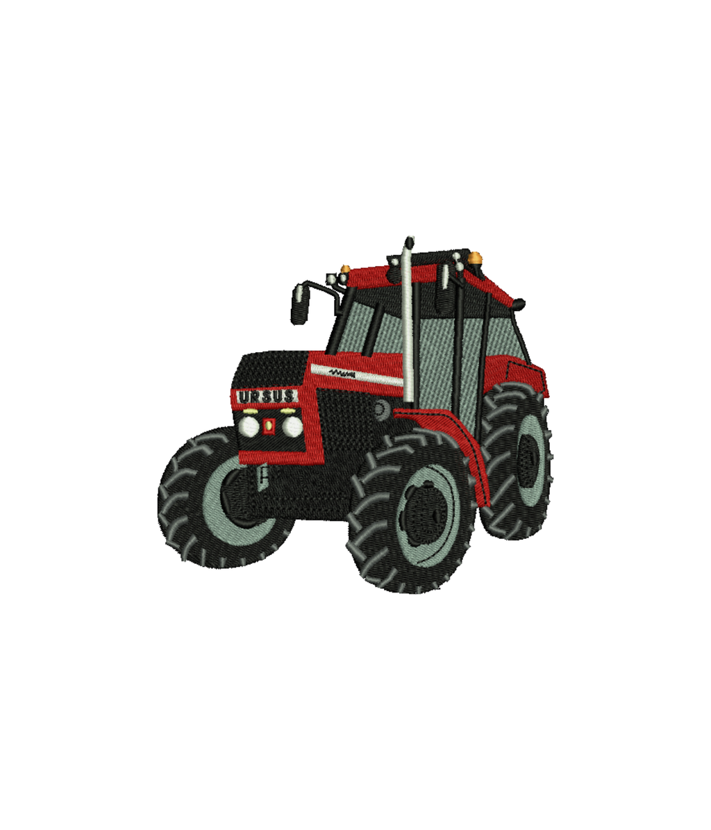 Computer-embroidered Ursus tractor T-shirt from CustomClothes.pl featuring detailed tractor design on the front.