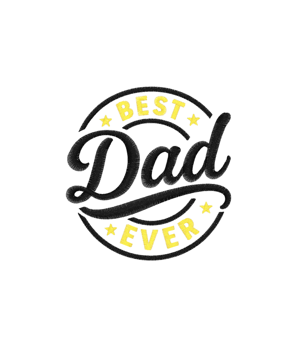  Zbliżenie na czarno żółty haft komputerowy Best Dad Ever na bluzie dla taty