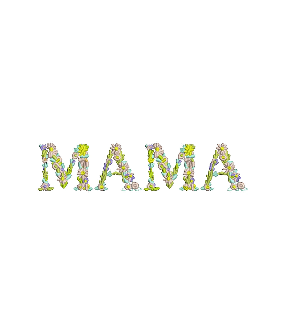 Haft napisu MAMA z kwiatów na białej bluzie - kobietom dedykowany, haft komputerowy.