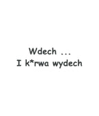 Precyzyjny, czarny haft komputerowy z napisem Wdech I k*rwa wydech na białym tle.