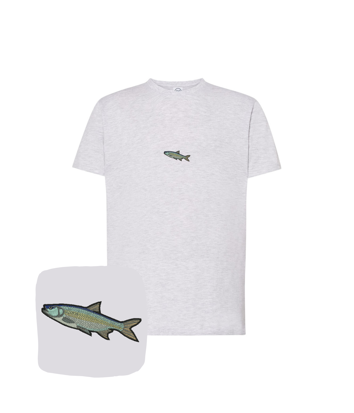 CustomClothes.pl fish embroidered T-shirt featuring a boleń fish design, casual cotton shirt with detailed embroidery.
