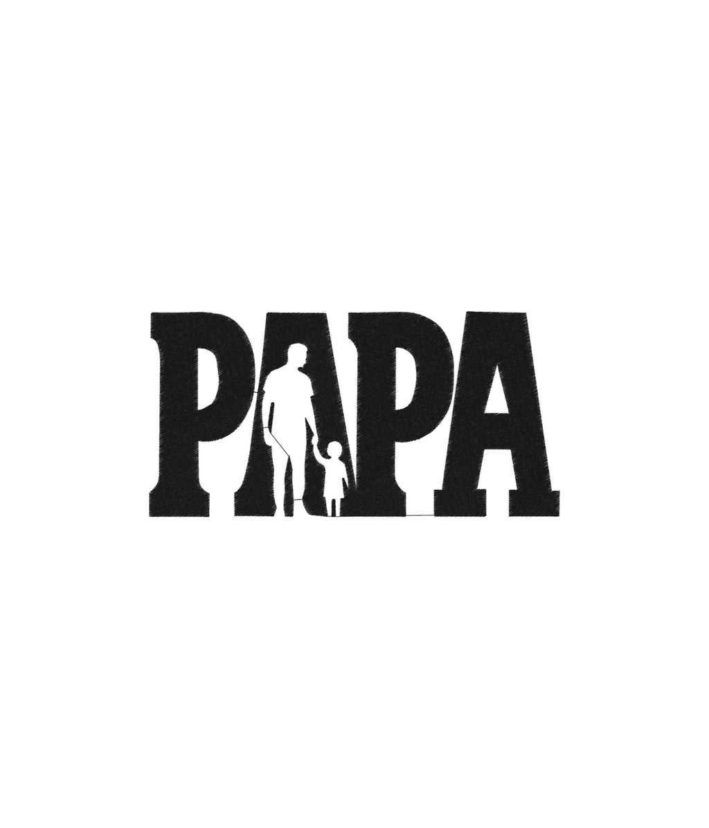 Zbliżenie na haft 'Papa' na bluzie - haft komputerowy, doskonały jako prezent dla taty.
