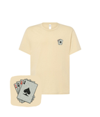 Premium embroidered T-shirt by CustomClothes.pl featuring a detailed four aces card design on the front.