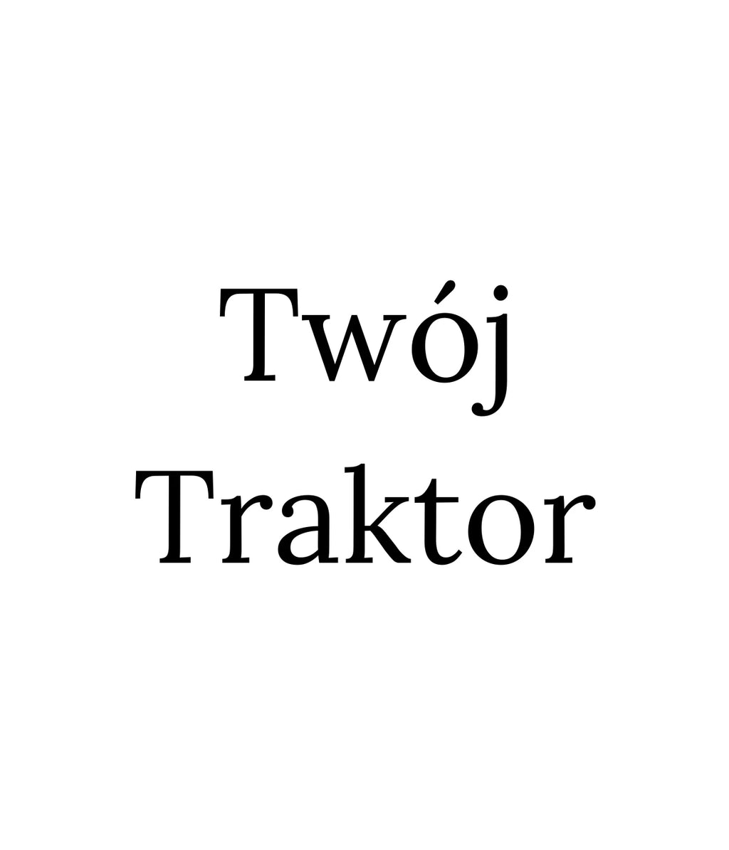 Zbliżenie na haft 'Twój Traktor' - doskonała personalizacja na białej koszulce, haft komputerowy od 1 sztuki.