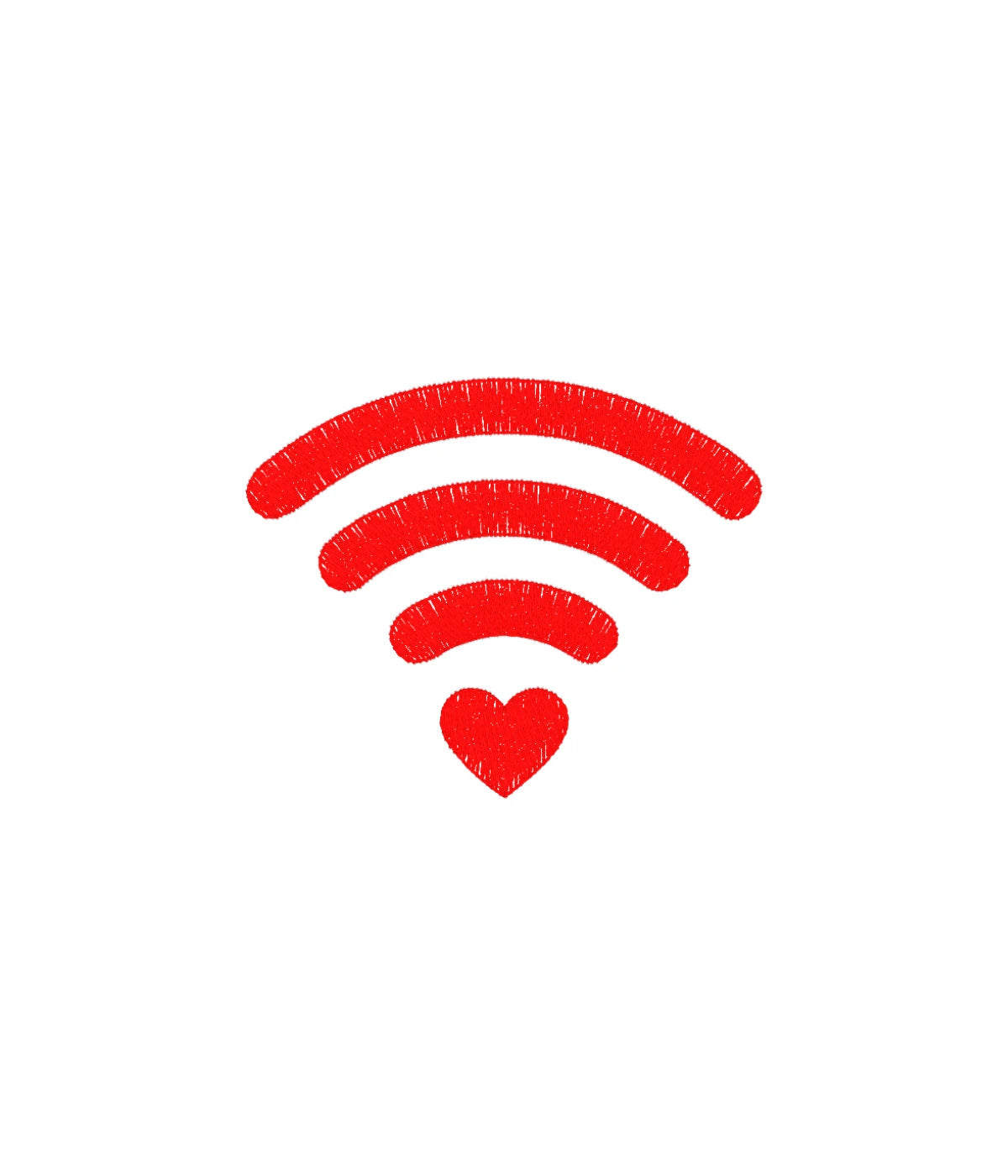 Zbliżenie na haft WiFi z sercem - przykład haftu komputerowego na bluzie