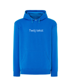 Personalized hoodie with custom text from CustomClothes.pl, featuring a soft fabric and a hood with a small personalized embroidery.
