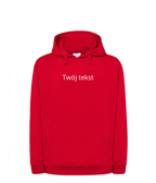 Personalized hoodie with custom embroidered text on the front, soft fabric and hood, by CustomClothes.pl