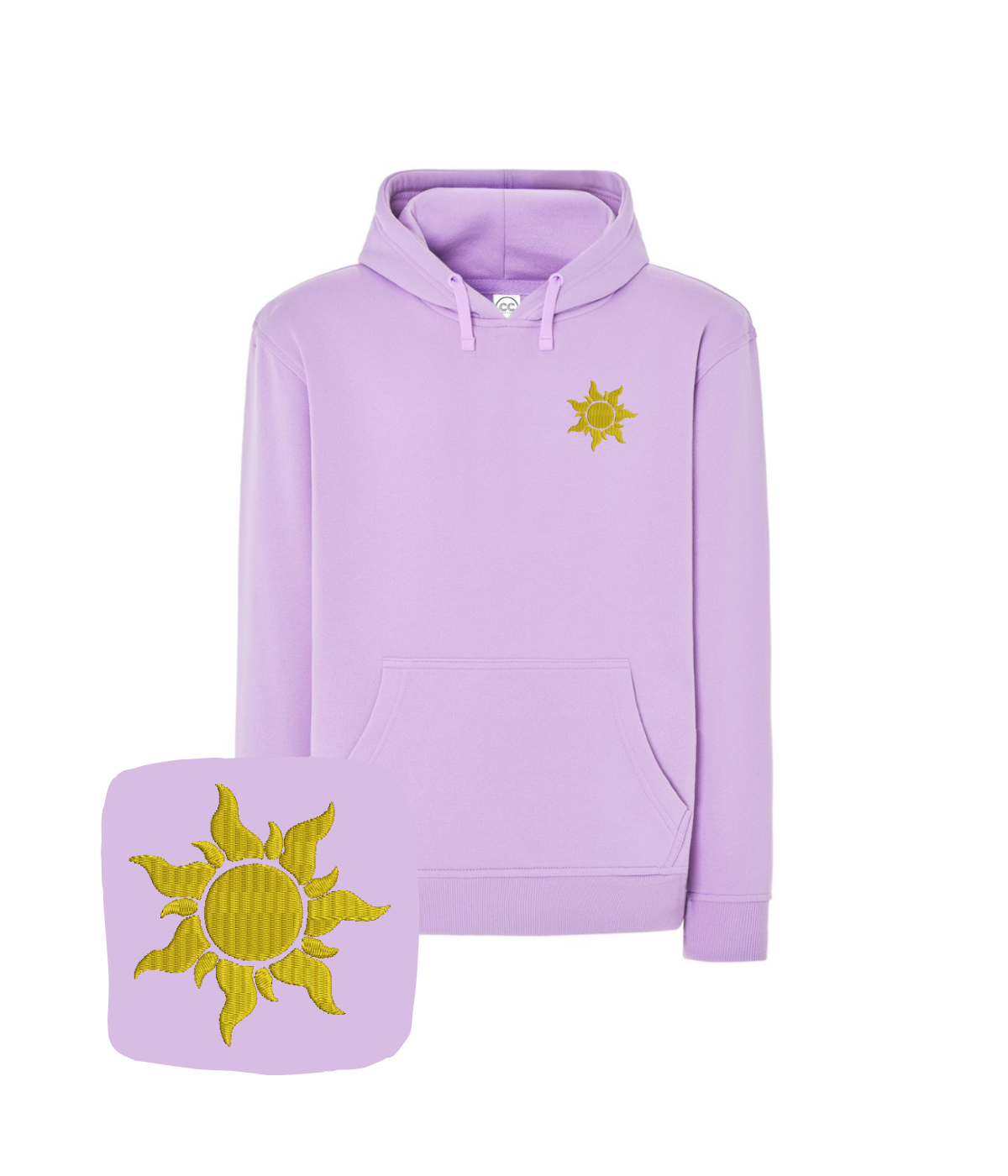 Beige embroidered sweatshirt with sun pattern from CustomClothes.pl, featuring detailed sun embroidery on the front.