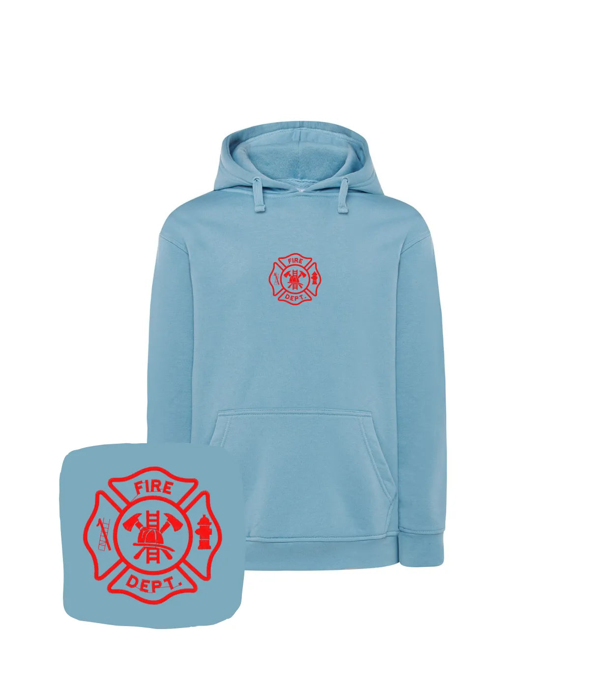 Jasnoniebieska bluza strażacka z haftem Fire Dept - świetny prezent dla strażaka.