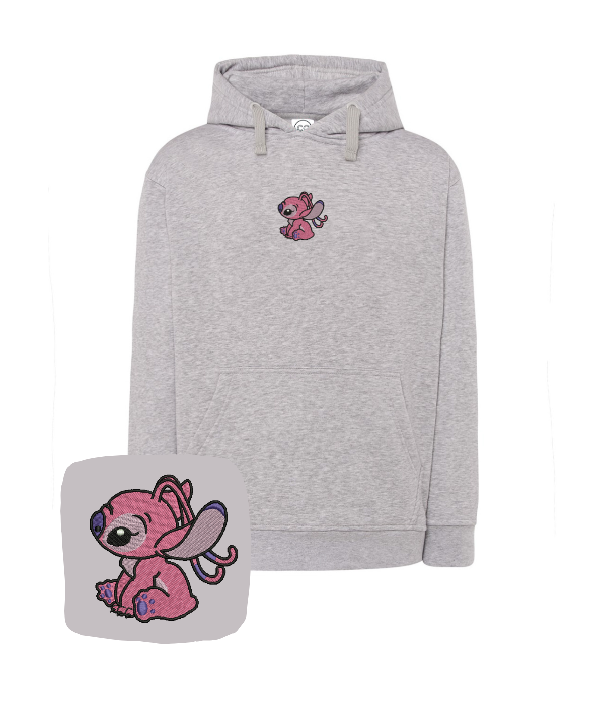 Hand-embroidered Angel design on a blue sweatshirt from CustomClothes.pl, showcasing detailed stitching and casual style.