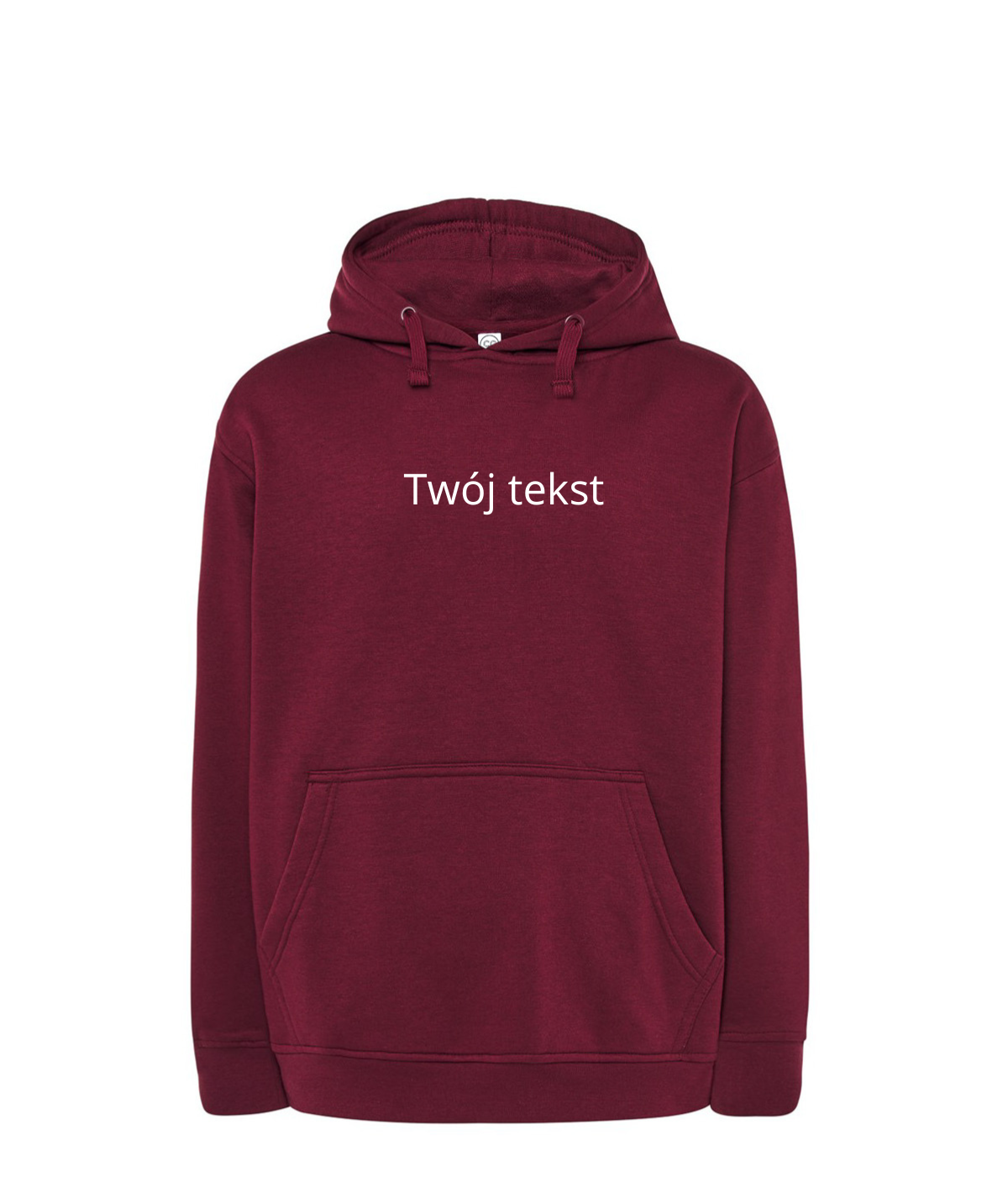 Personalized hoodie with custom embroidered small text on the chest, soft fabric and adjustable hood from CustomClothes.pl