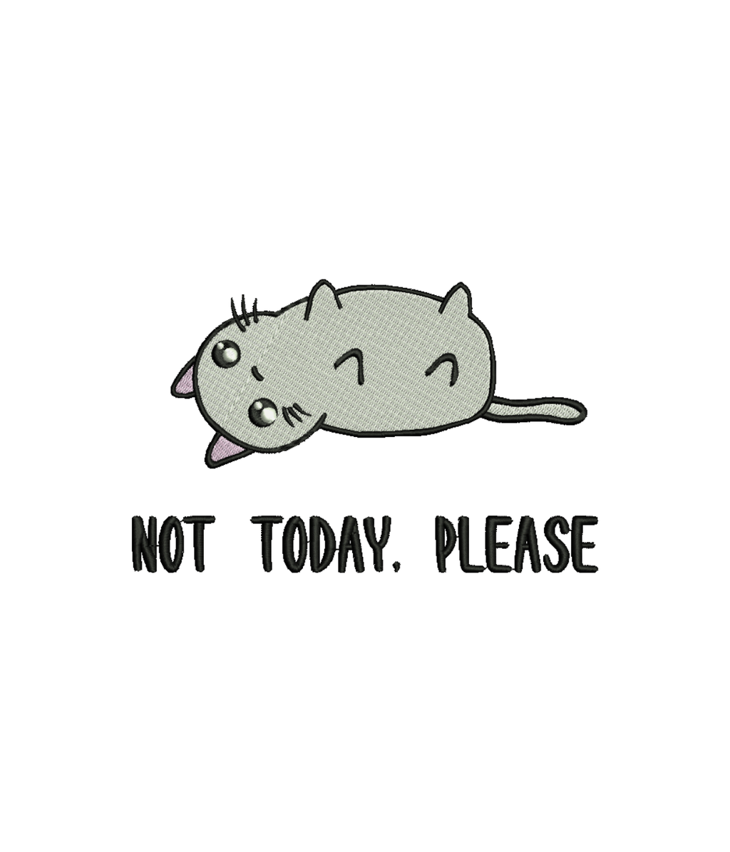 Beige CustomClothes.pl bluza with embroidered "Not today. Please" text and cute embroidered kitten detail on front.
