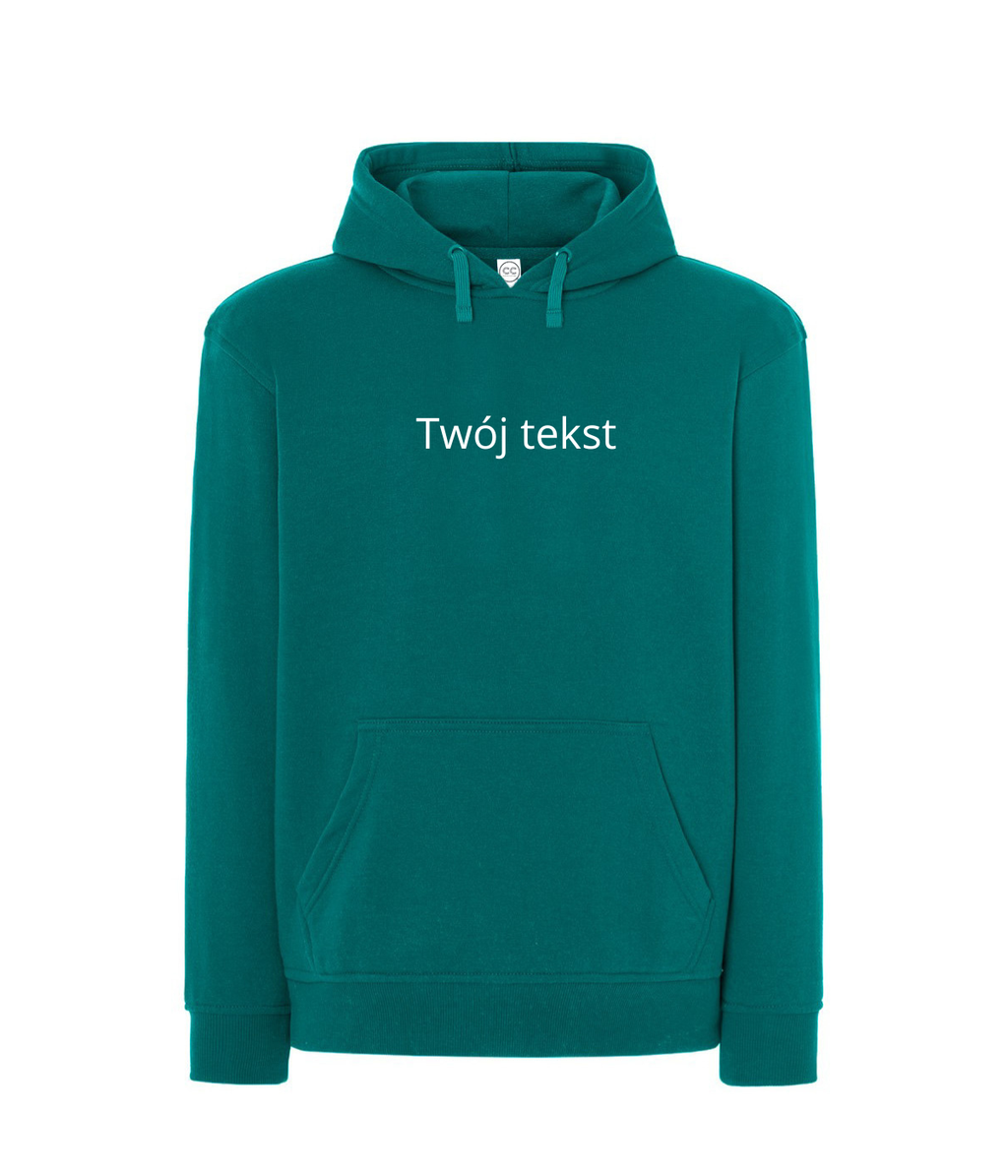 Personalized hoodie with small custom embroidered text, showcasing a cozy fit and soft fabric from CustomClothes.pl.