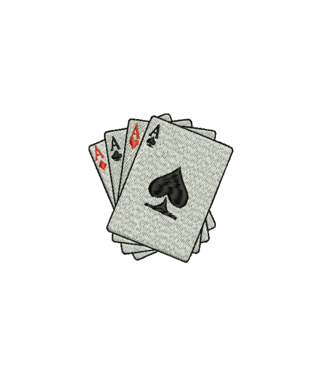 CustomClothes.pl blue hoodie with embroidered playing card design featuring four aces, casual and stylish garment.