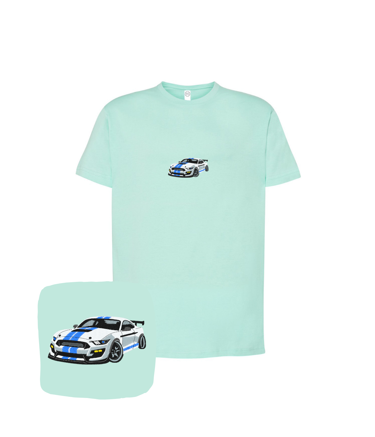Koszulka motoryzacyjna z haftem sportowego auta – modna koszulka auto sportowe, streetwear