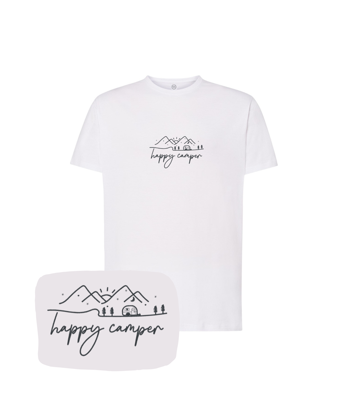 Koszulka z haftem happy camper – minimalistyczna koszulka camper, subtelna elegancja