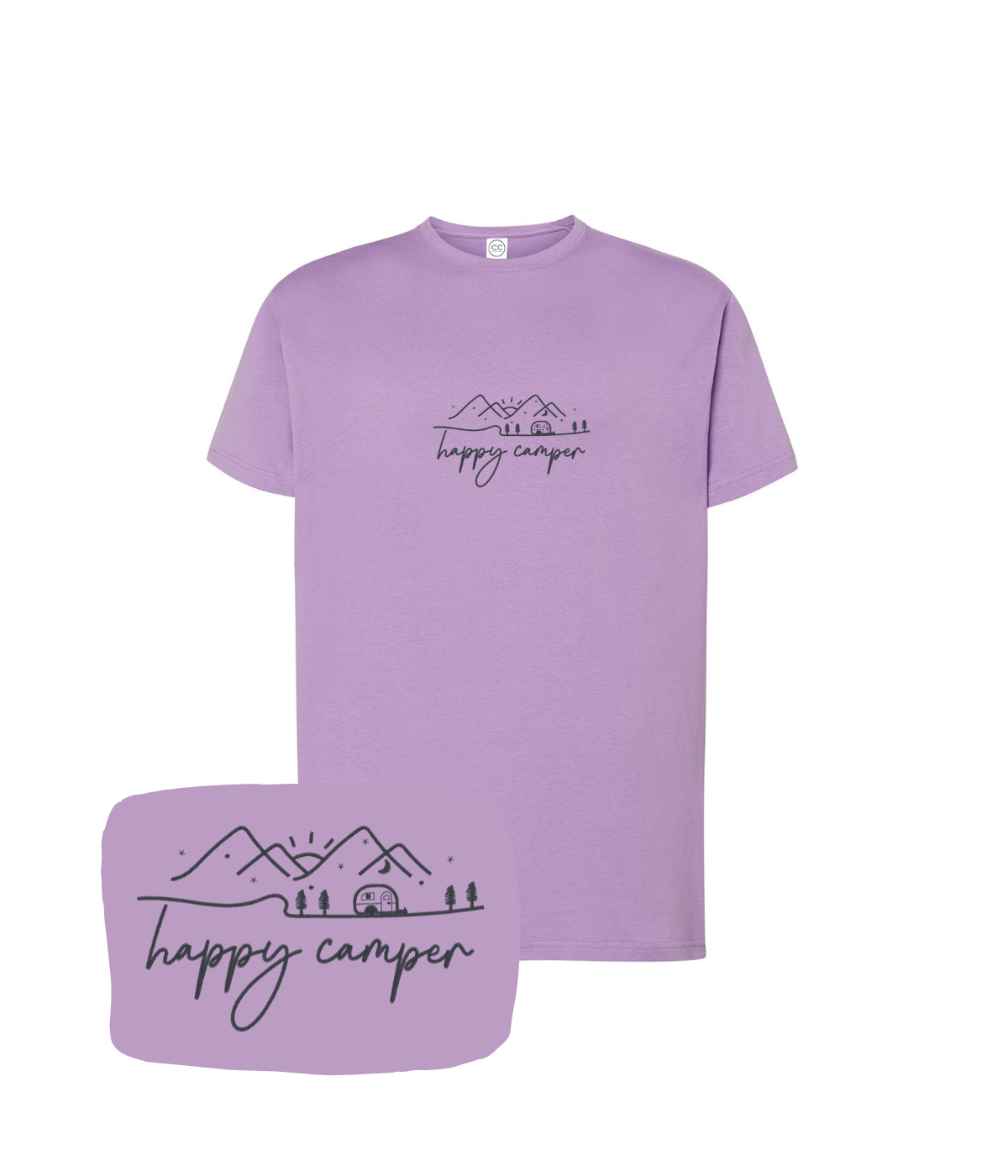 Koszulka z haftem happy camper – koszulka z napisem camper, personalizacja