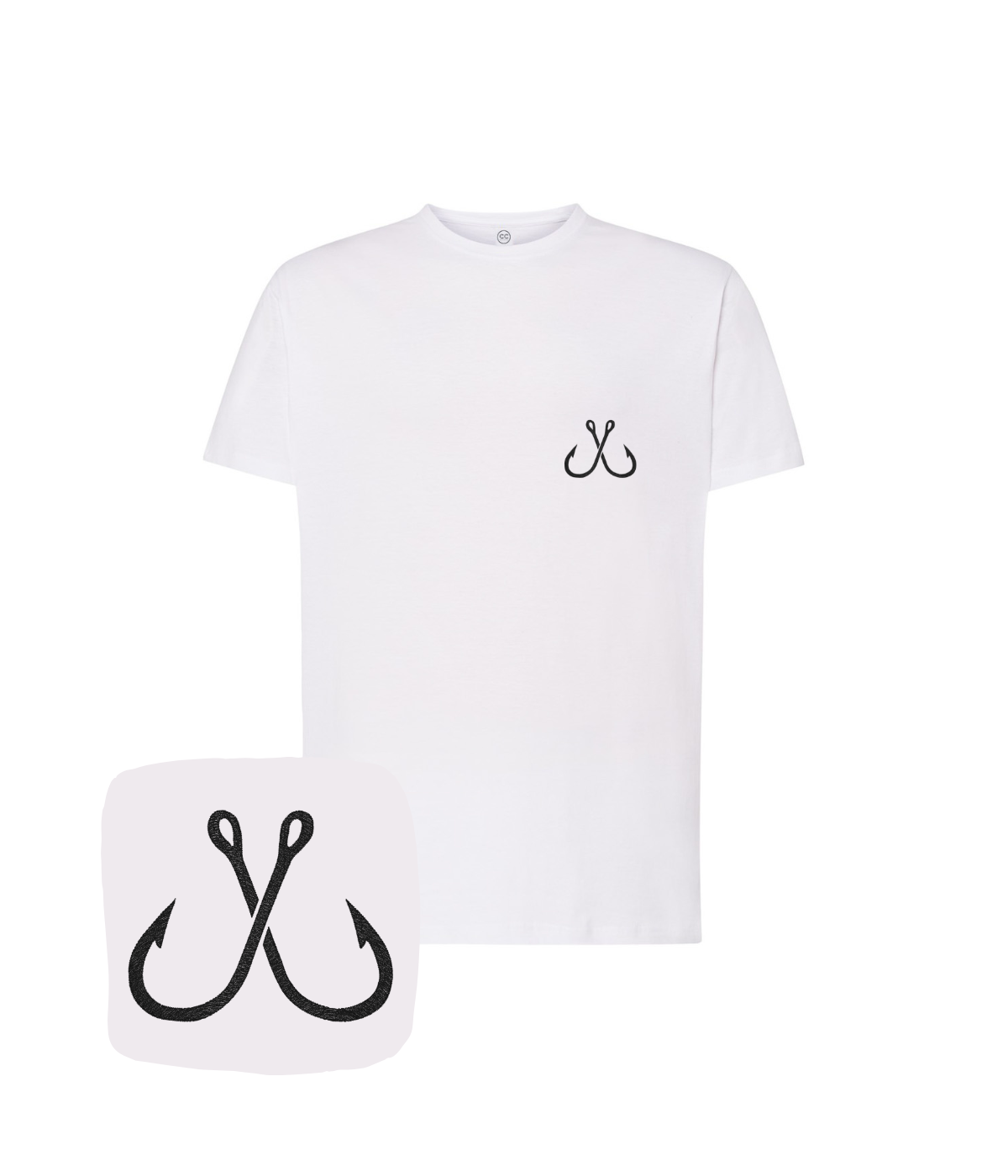 Koszulka wędkarska z haftem haczyków – koszulka haczyki wędkarskie slim fit, elegancki fason