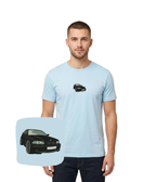 Black BMW E36 embroidered T-shirt from CustomClothes.pl showing the front design