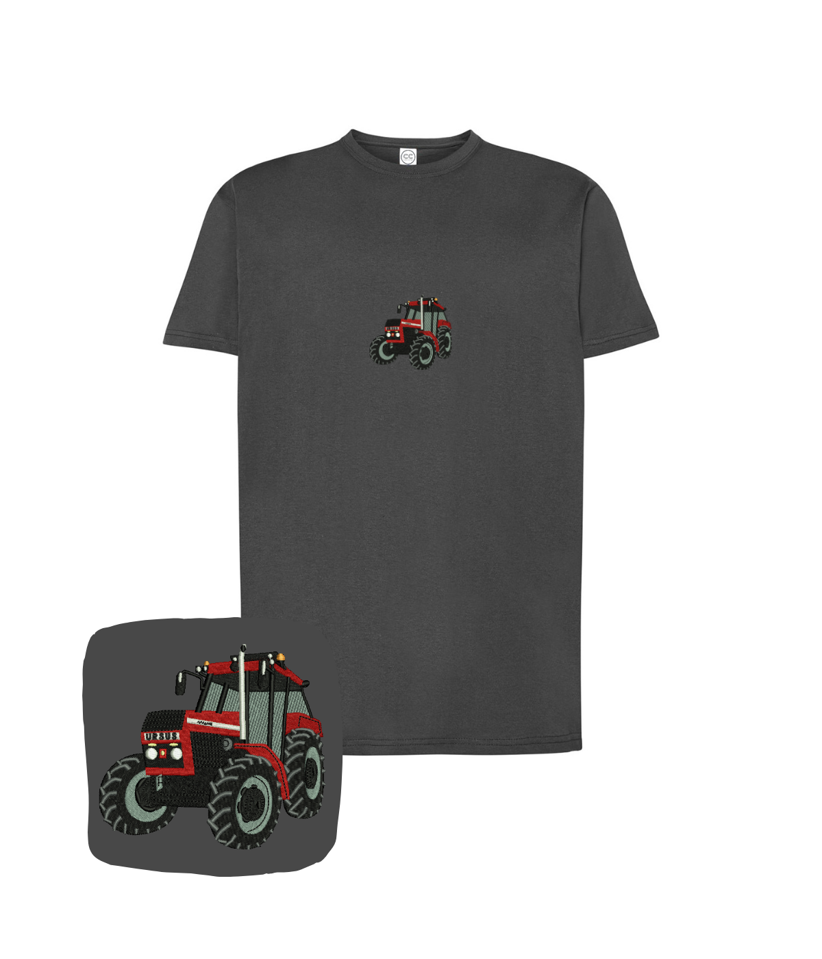 Grafitowa koszulka z haftem traktora Ursus, casual t-shirt dla rolnika od CustomClothes.pl