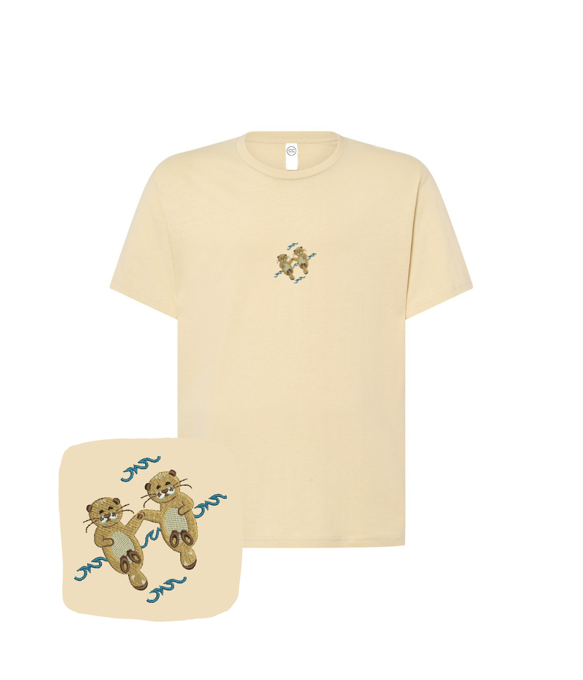Beige CustomClothes.pl T-shirt with embroidered beaver design on the front, casual fit, soft fabric, and round neckline.