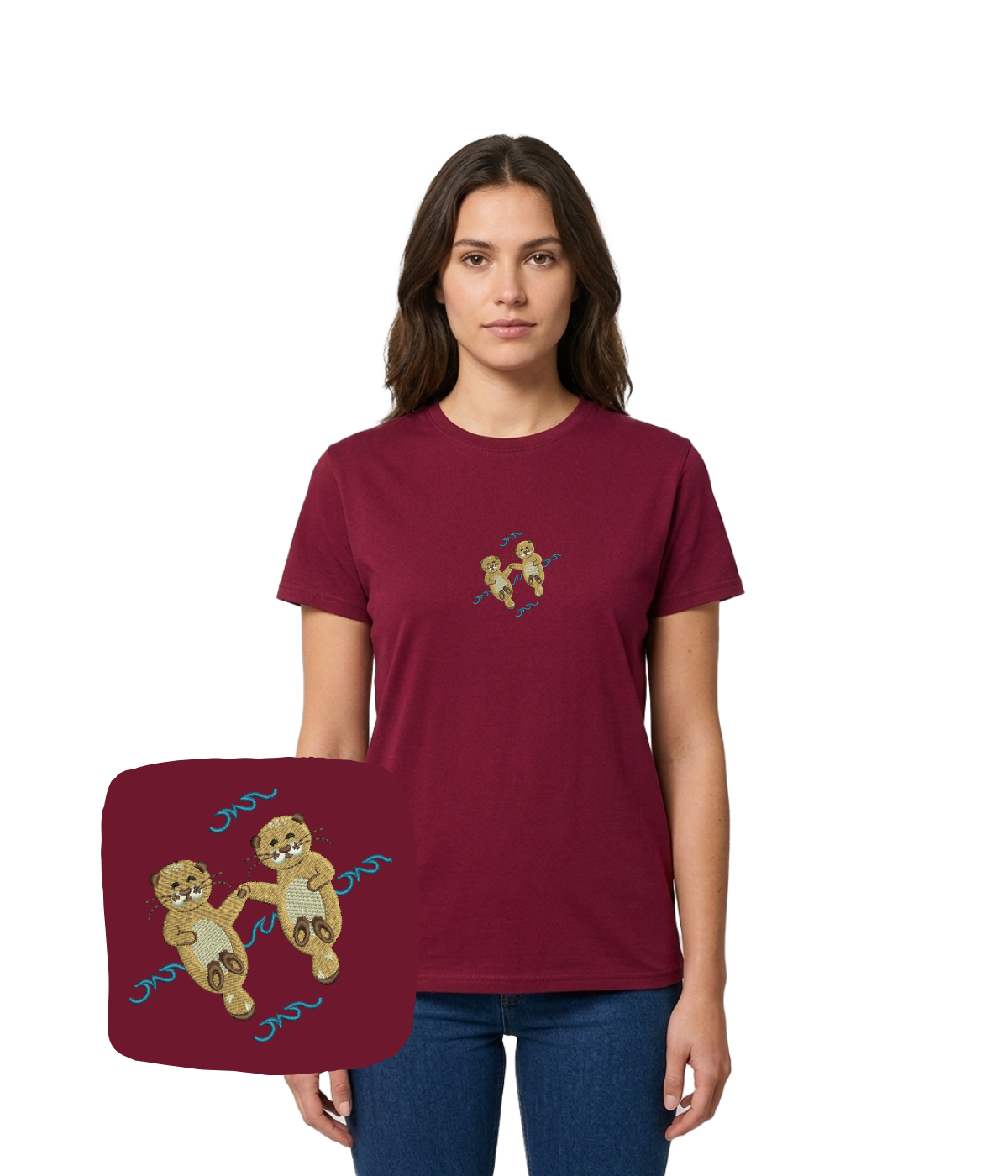 CustomClothes.pl men's T-shirt with embroidered otter design, featuring a front view of the casual cotton shirt.