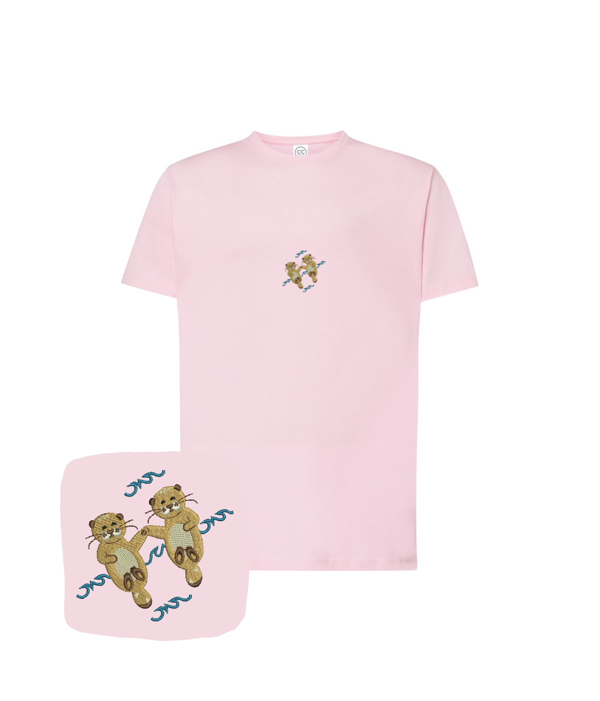 Pink T-shirt with embroidered otter design from CustomClothes.pl, featuring a detailed otter print on the front.