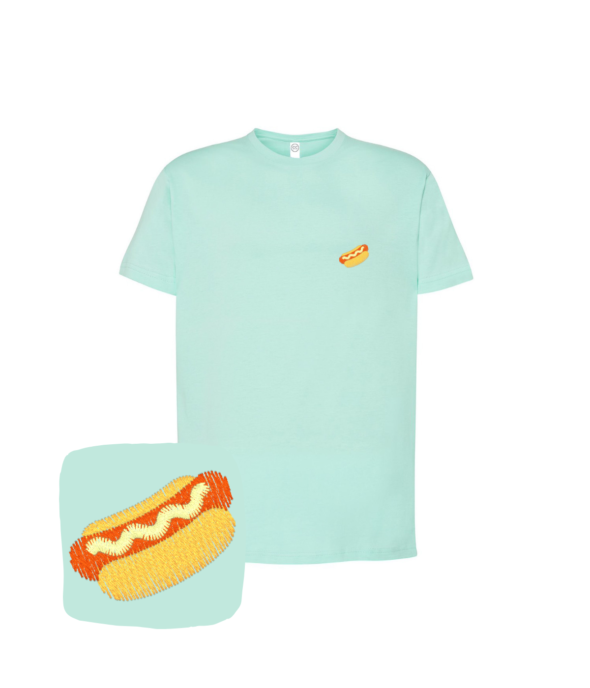 Koszulka z haftem hot doga  – ekologiczna koszulka hot dog, zrównoważona moda