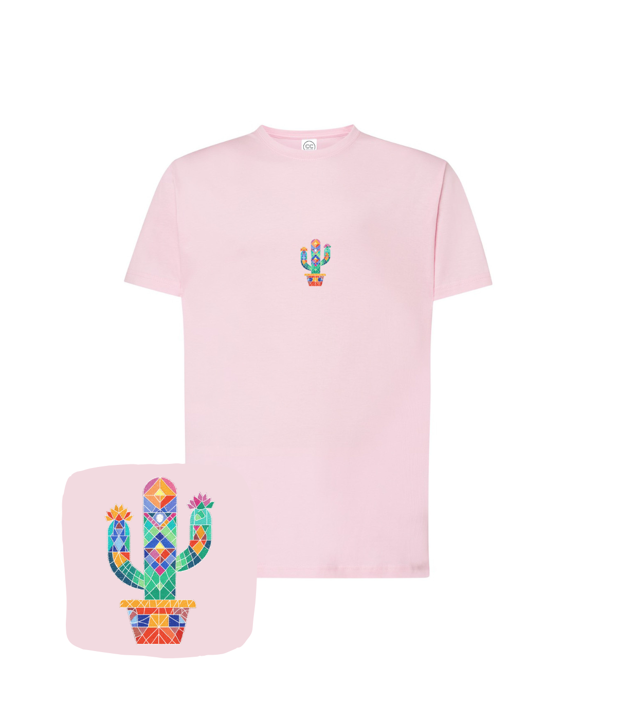 Koszulka z haftem kaktusa origami – koszulka kaktus slim fit, elegancki fason