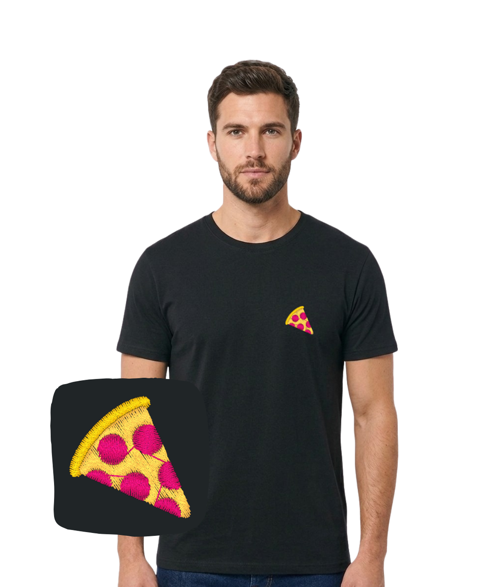 Koszulka z haftem kawałka pizzy – koszulka kawałek pizzy na lato, lekki materiał