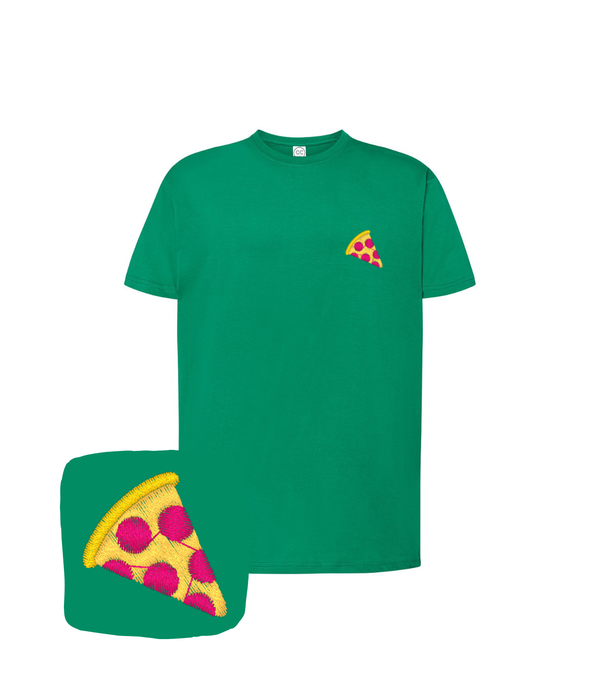 Koszulka z haftem kawałka pizzy – koszulka haftowana kawałek pizzy, własna produkcja Bielsko-Biała