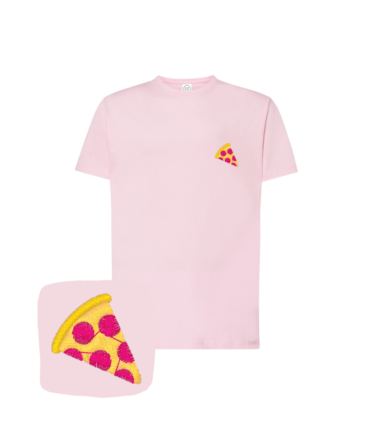 Koszulka z haftem kawałka pizzy – koszulka kawałek pizzy haftowana nićmi poliestrami, intensywne kolory