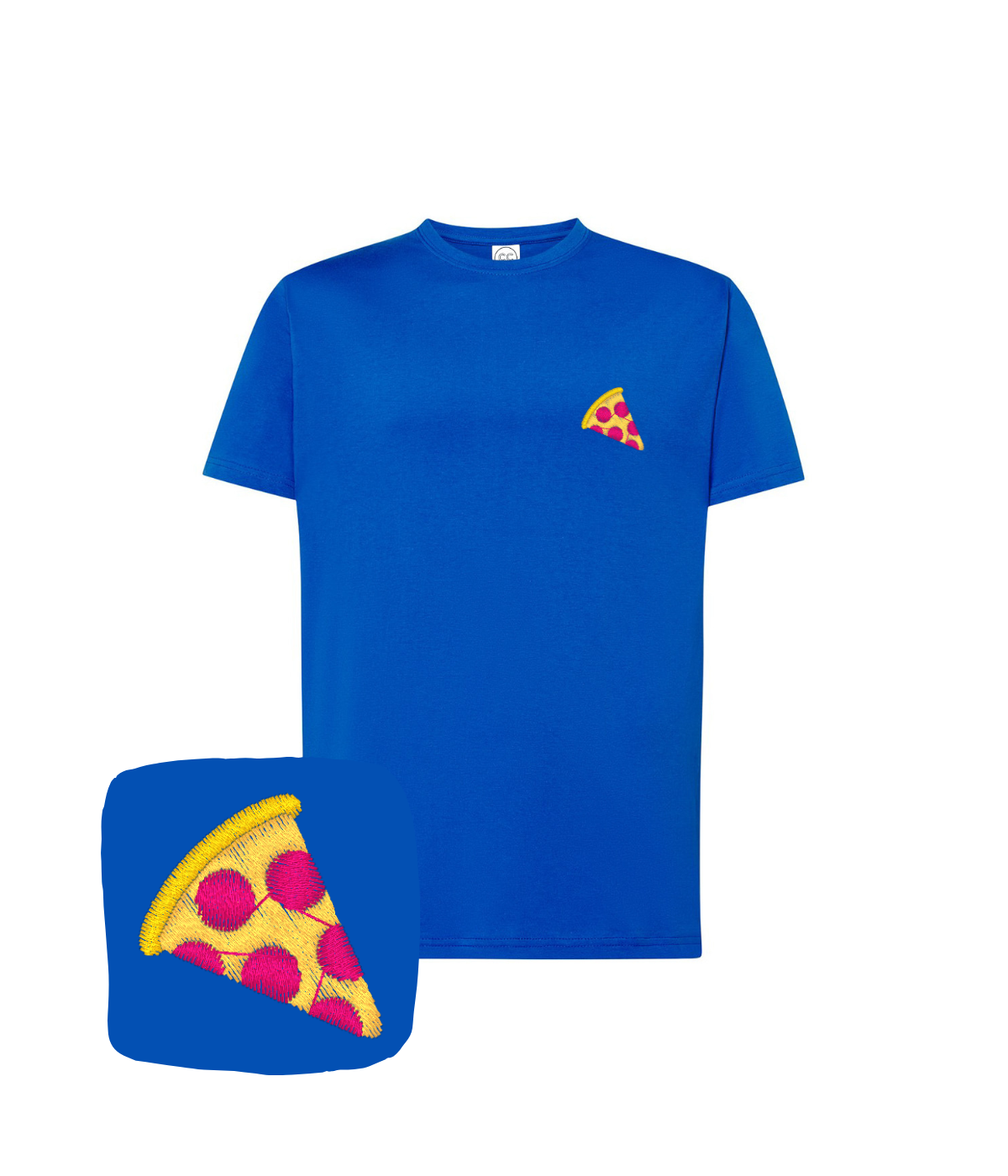 Koszulka z haftem kawałka pizzy – koszulka reklamowa z haftem kawałek pizzy, od 1 sztuki