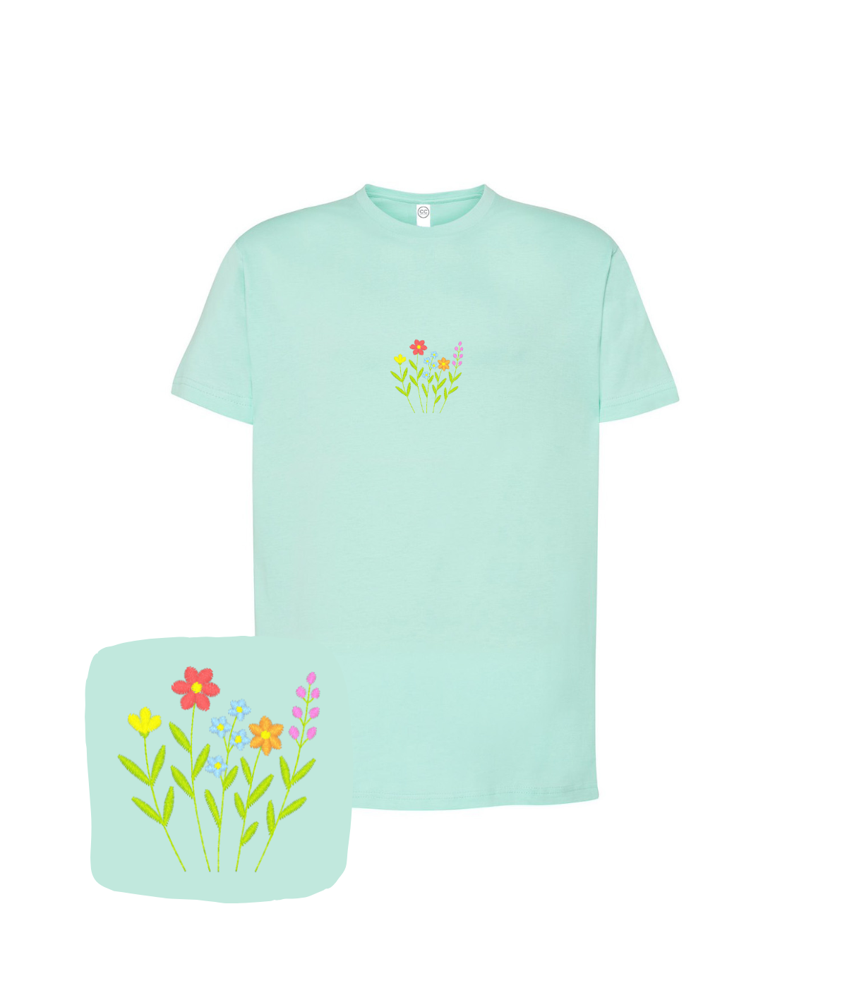 Koszulka z haftem kwiatów łąkowych – koszulka kwiatki łąkowe zaprojektuj własny wzór, unikalny haft