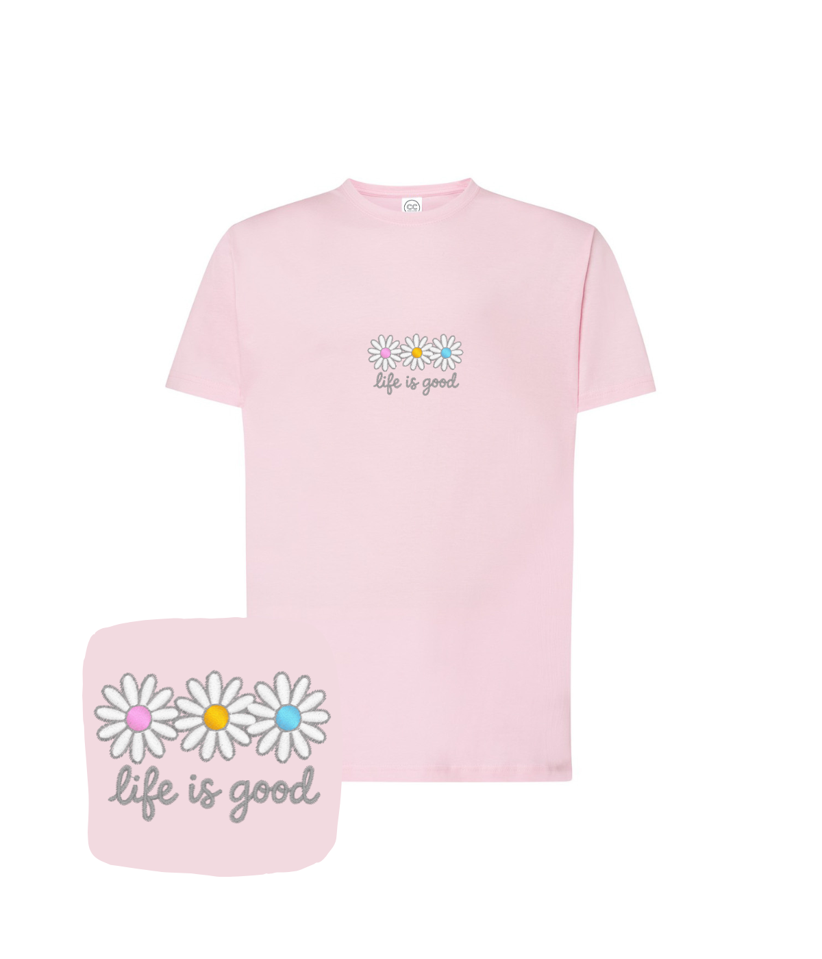 Koszulka z haftem stokrotek life is good – koszulka life is good z charakterem, wyróżnij się