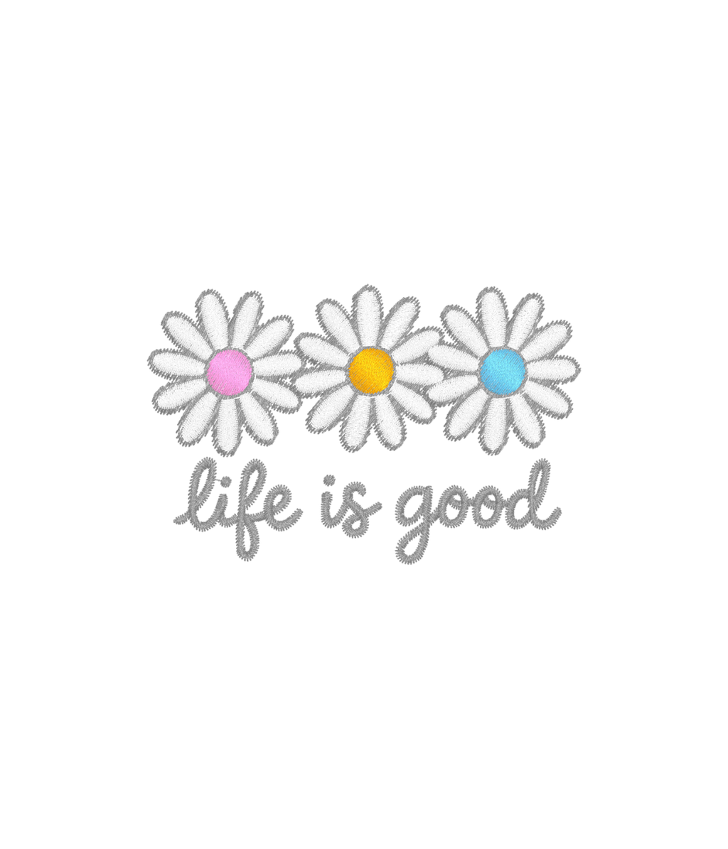 Koszulka z haftem stokrotek life is good – koszulka life is good z wyszytym logo, strój pracownika