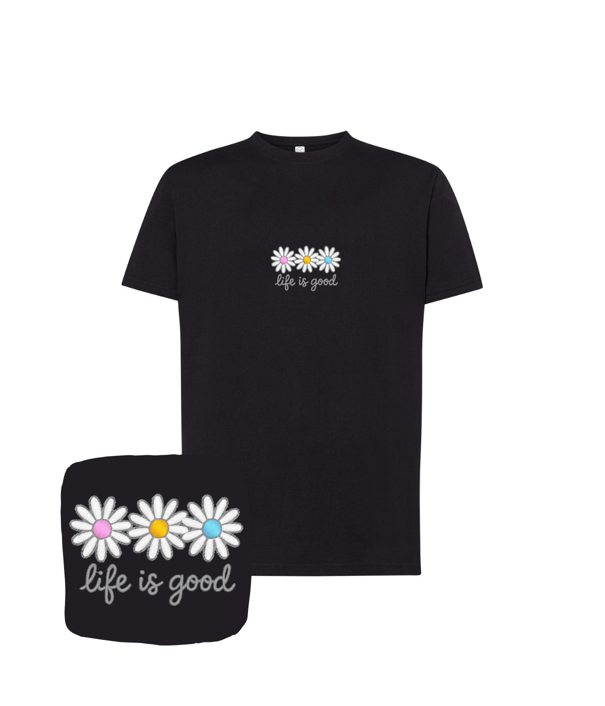 Koszulka z haftem stokrotek life is good – koszulka life is good na zimę, ciepła i wygodna