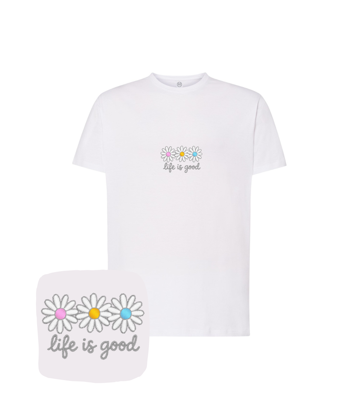 Koszulka z haftem stokrotek life is good – koszulka life is good prezent urodzinowy, spersonalizowany