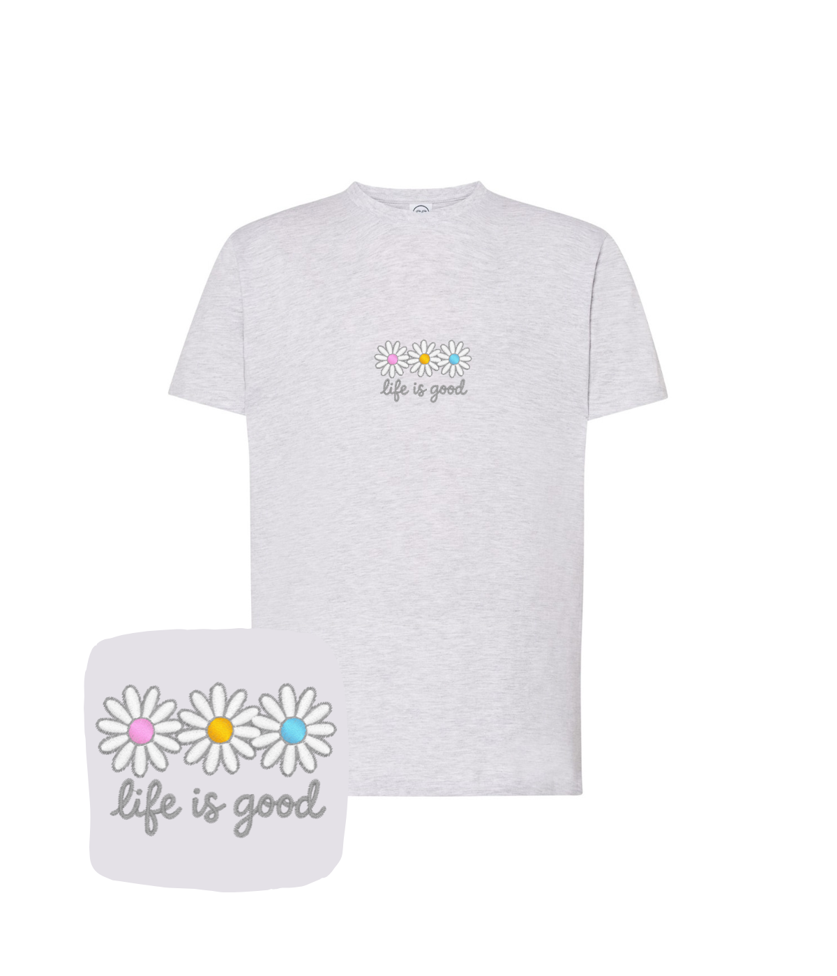 Koszulka z haftem stokrotek life is good – koszulka life is good wyjątkowy prezent z haftem