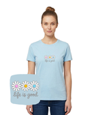 Koszulka z haftem stokrotek life is good – stylowa koszulka life is good, casual look