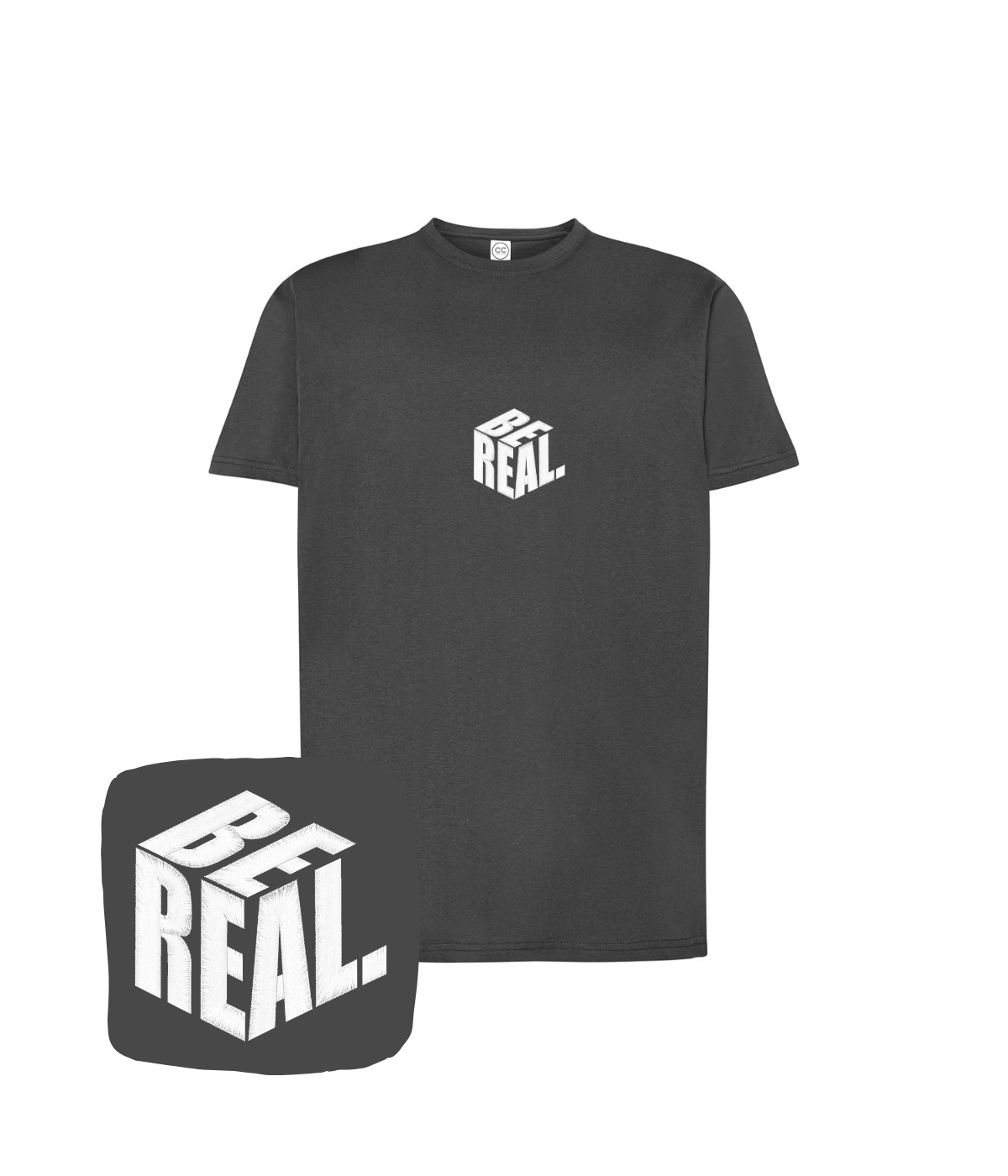 Koszulka z haftem napisu BE REAL – koszulka reklamowa z haftem napis be real, od 1 sztuki