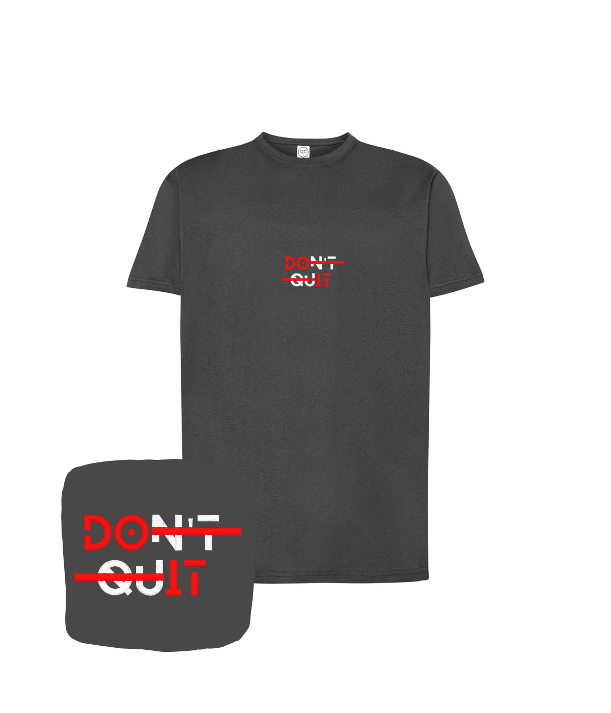 Koszulka z haftem DOn't quIT – koszulka z portretem napis DOn't quIT wyszytym ze zdjęcia, od 1 szt