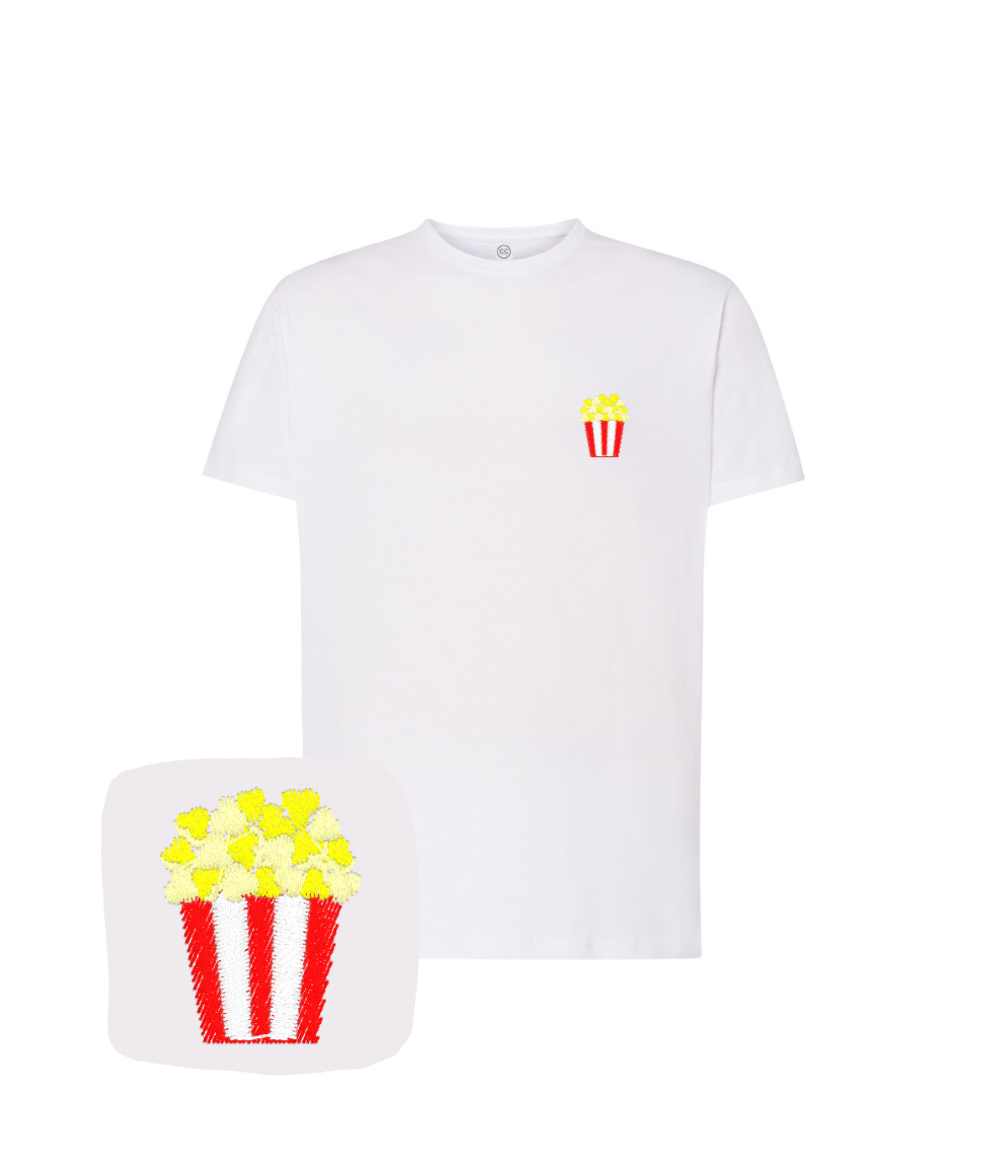 Koszulka z haftem popcornu – koszulka popcorn premium jakość materiału, trwałe ściegi