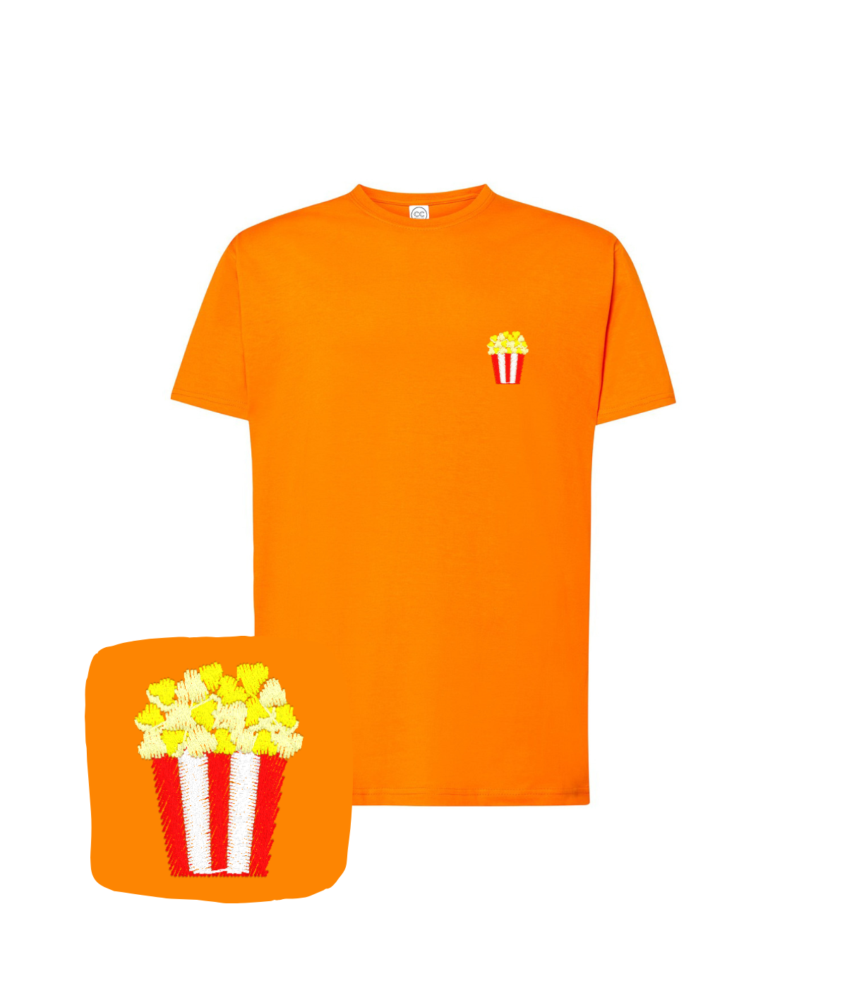 Koszulka z haftem popcornu – koszulka popcorn 290g bawełna-poliester, ciepła i wygodna