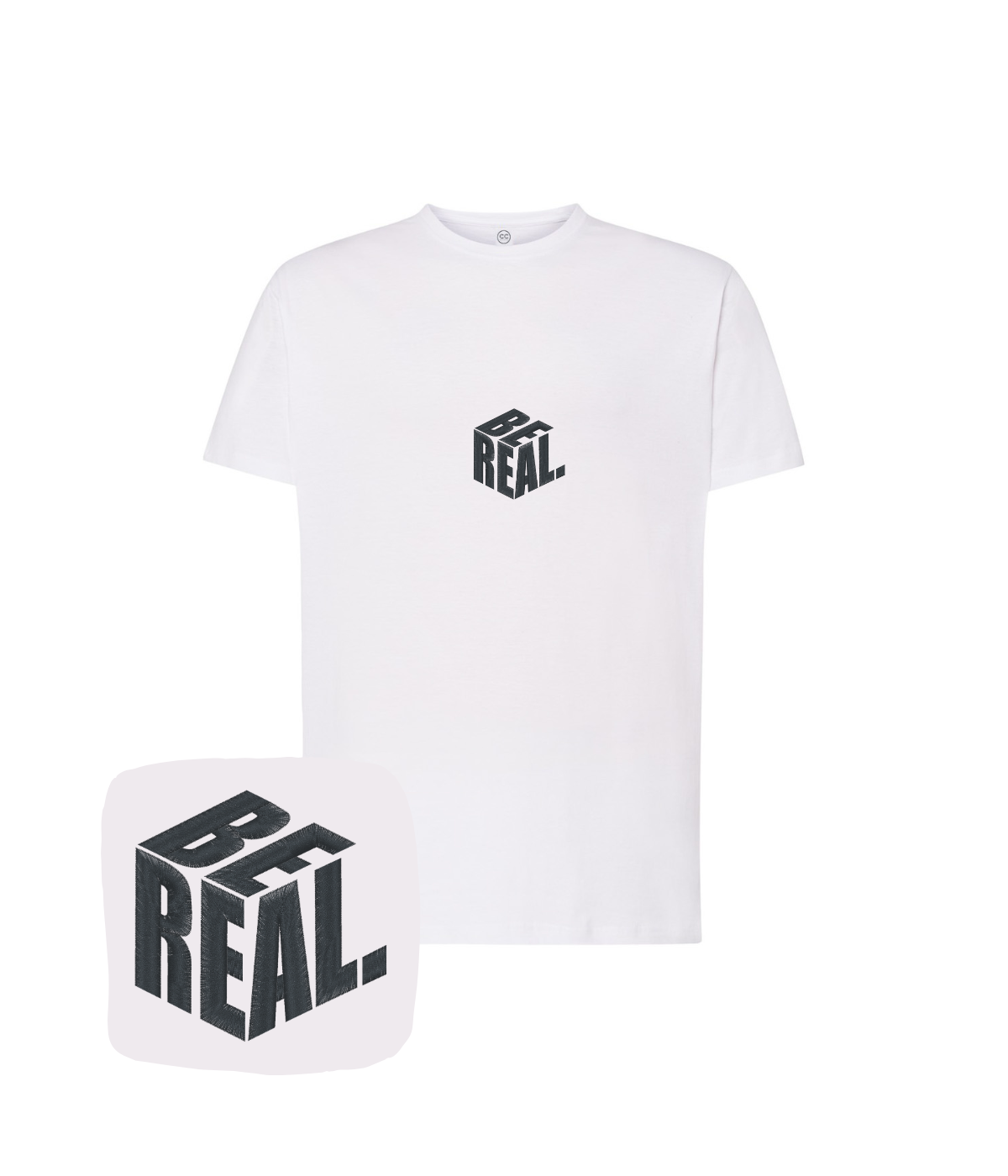Koszulka z haftem napisu BE REAL – stylowa koszulka napis be real, casual look
