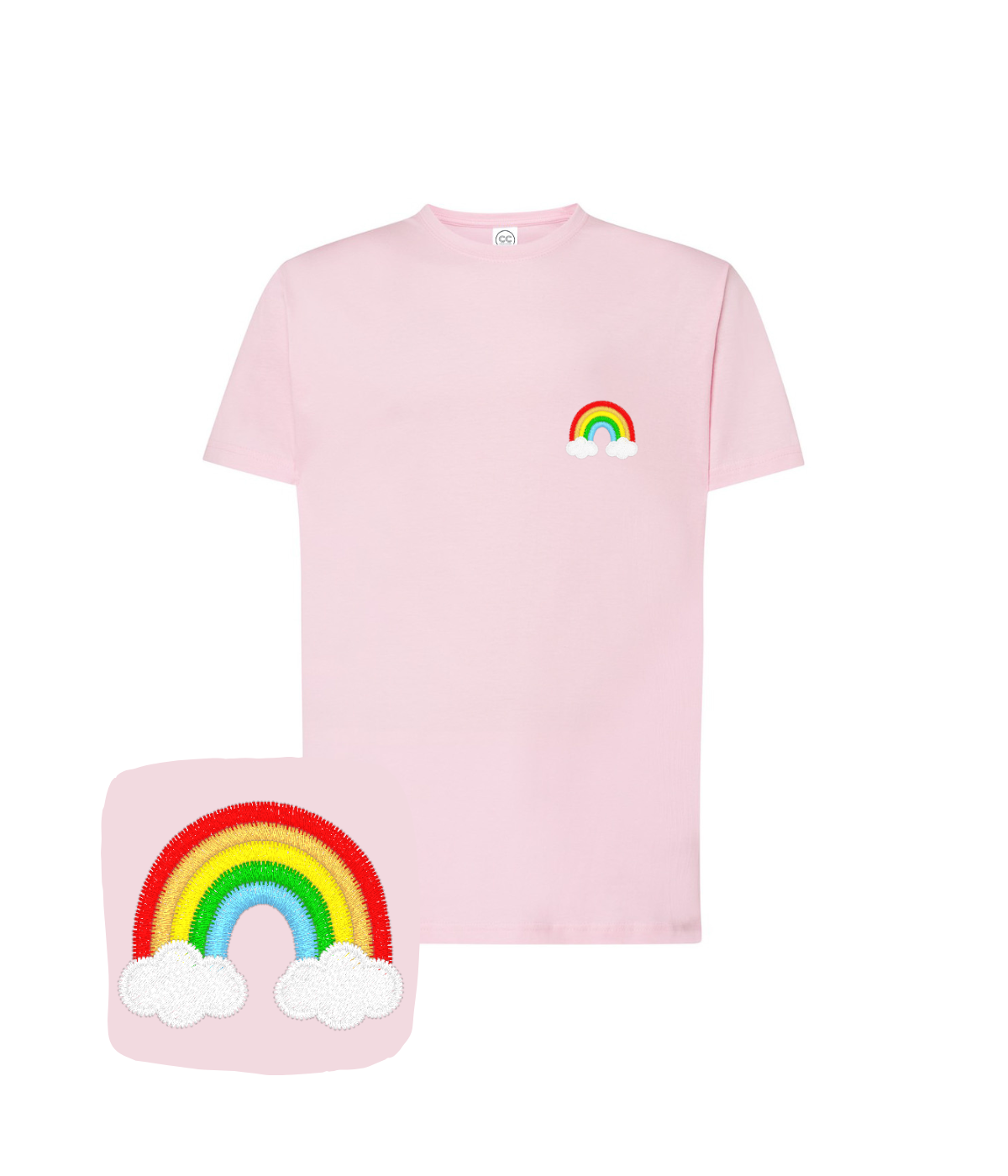 oszulka z haftem tęczy – koszulka tęcza slim fit, elegancki fason