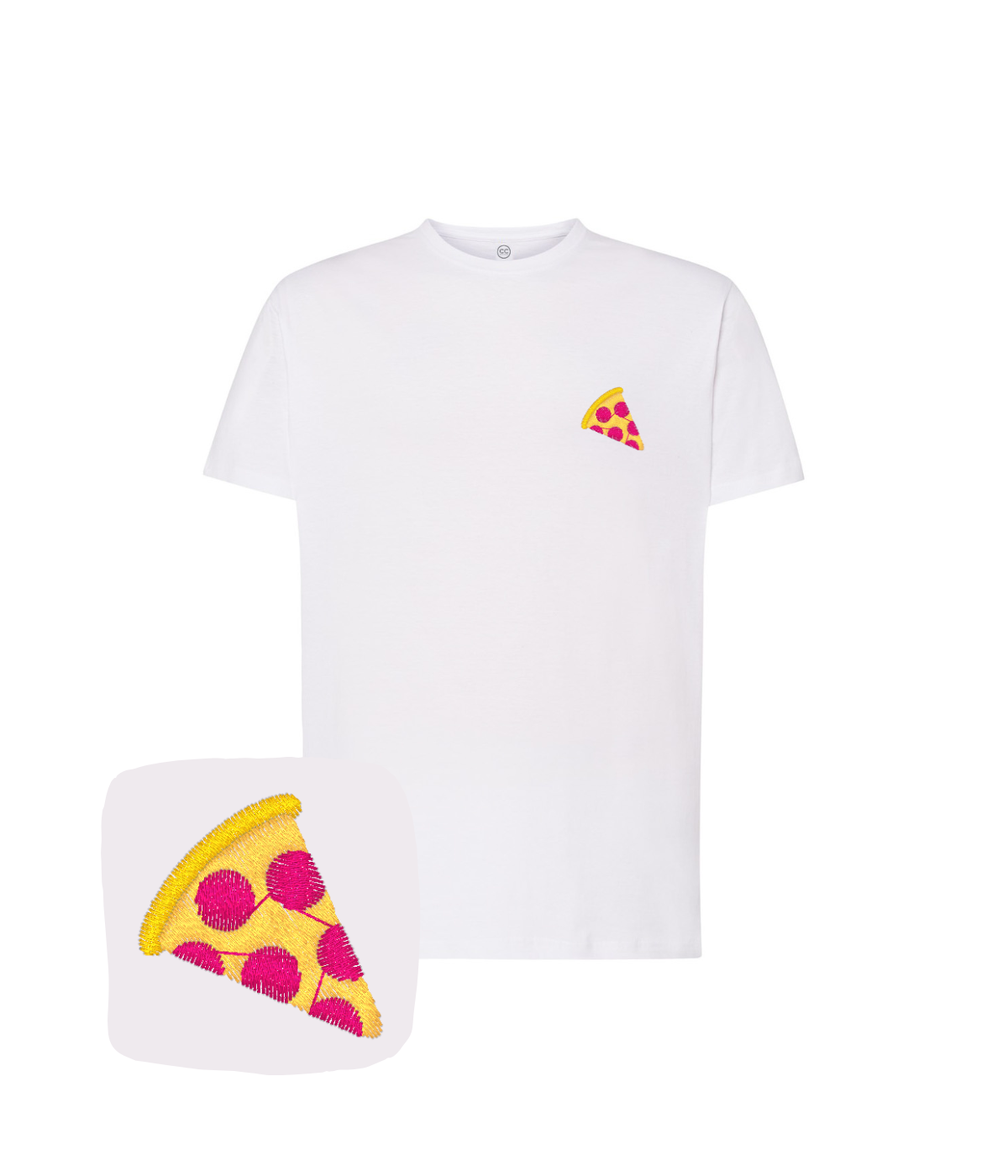 Koszulka z haftem kawałka pizzy – koszulka ze zdjęciem kawałek pizzy przerobionego na haft komputerowy